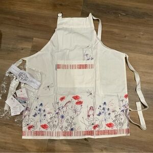 White Kitchen Apron with Floral Pattern